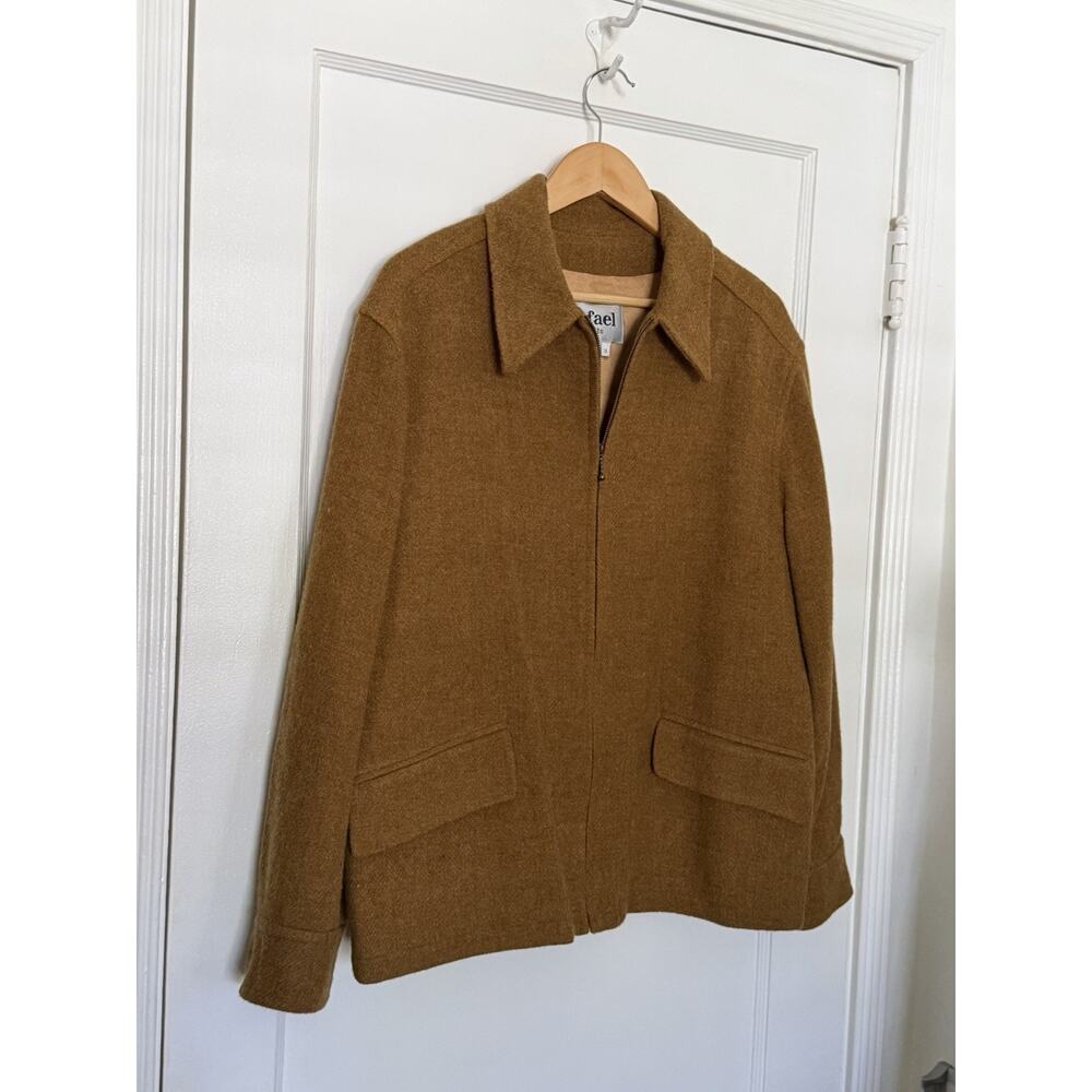 Vintage 90s Rafael Suits Tan Wool Western Bomber Zip Up Jacket‎ Gold L USA